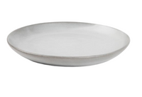 The Marcus Cement Dinnerware Set of 4 by Blue Pheasant features light gray ceramic plates with darker gray rims, crafted as organic dinnerware and shown from the side against a white background.