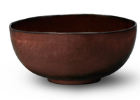 The Terra Wine Dinnerware by L'Objet is a handcrafted, rustic round brown ceramic bowl with a slightly rough texture, displayed against a white background.