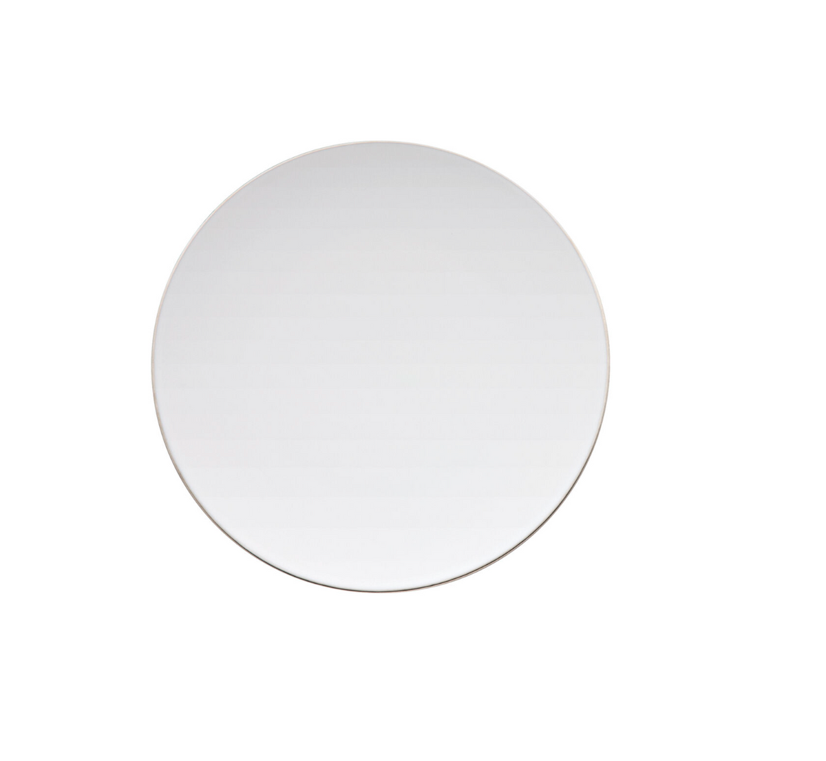 A large, round TAC 02 Platinum Filet Dinnerware plate by Rosenthal with a thin edge, centered on a plain white background, evokes the sleek elegance of contemporary style.