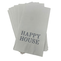 The Print Appeal Guest Hand Towel Pack "Happy House" features white hand towels with "HAPPY HOUSE" printed in gray, perfect for guest towel holders.