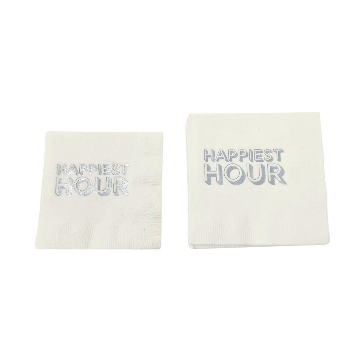 Paper cocktail napkins that says Happiest Hour. 