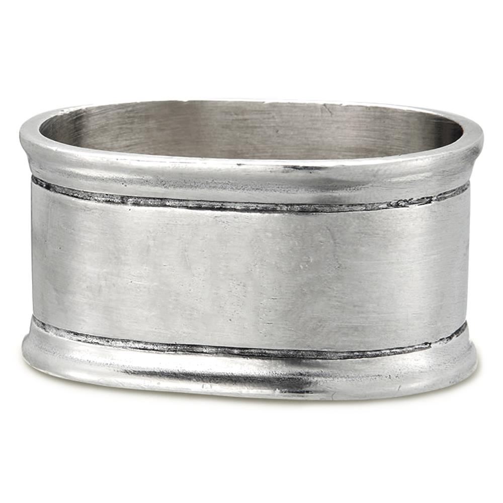 The MATCH Oval Napkin Ring Set of Two features a subtly oval shape with a brushed silver finish and two engraved lines, handcrafted in the signature MATCH style.