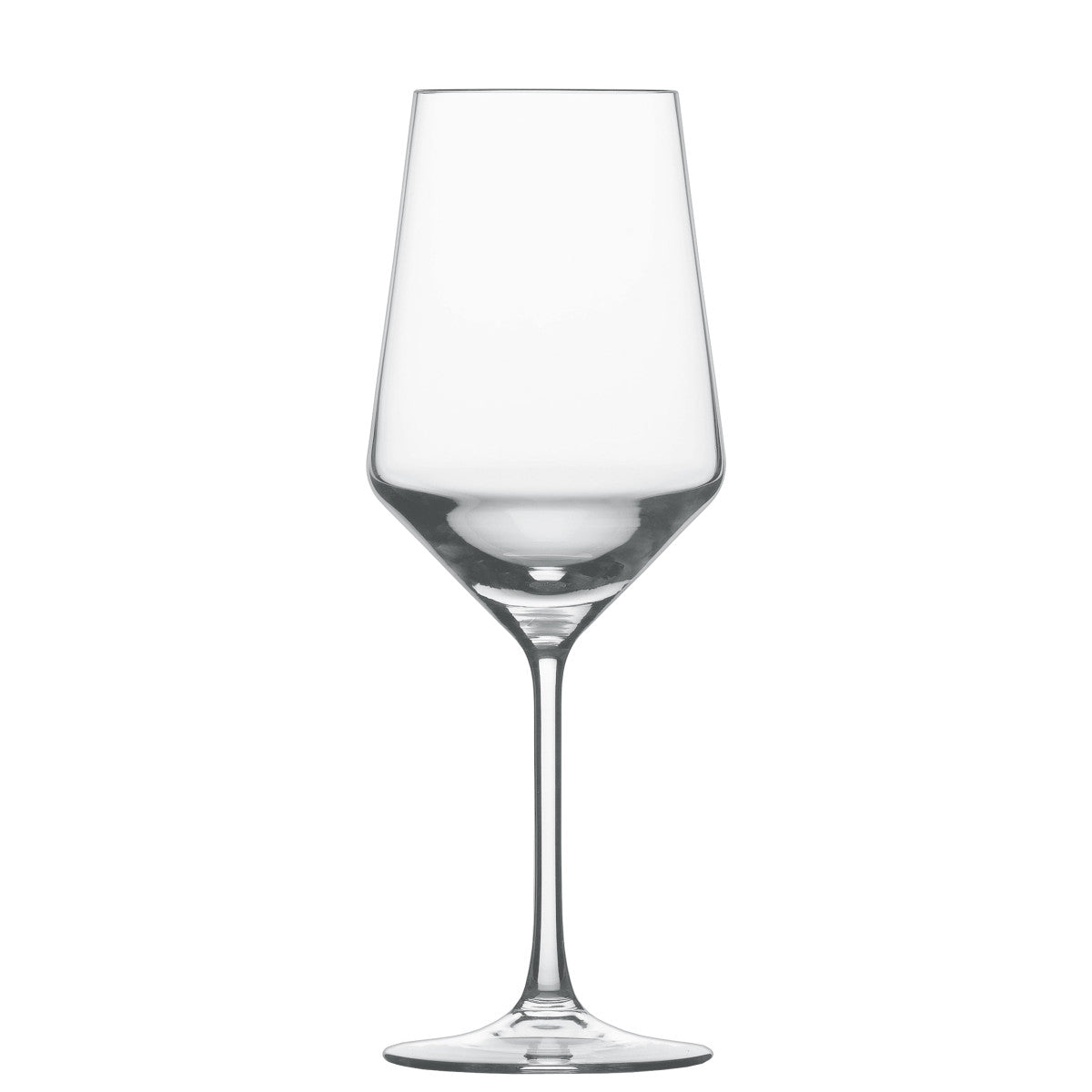 A Zweisel Pure Barware wine glass by Zwiesel Fortessa, featuring a long stem and wide bowl, crafted from premium Tritan material, is displayed empty on a white background.