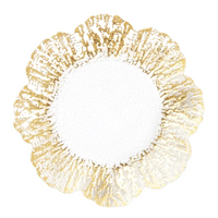 This canape plate is flower shaped, and the edges are gold. 