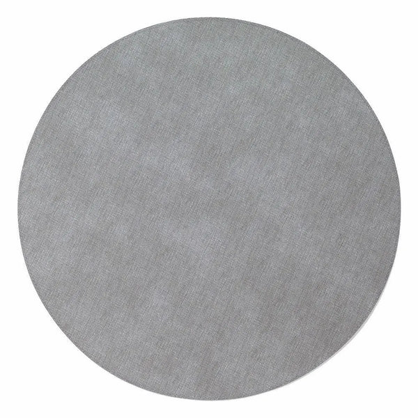 The Bodrum Pronto Round Placemat Grey Set of 4 features plain, flat, round gray placemats made from phthalate-free vinyl, shown on a white background.