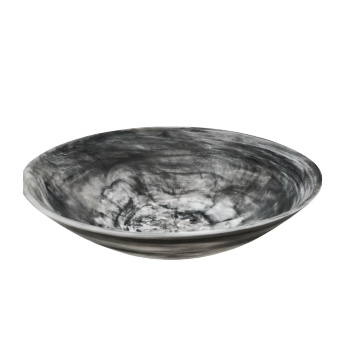 The Swirl Resin Classic Everyday Bowl by Nashi Home features a marbled black and white design—an elegant, shatterproof handcrafted piece perfect as serveware or decor for stylish, practical living.