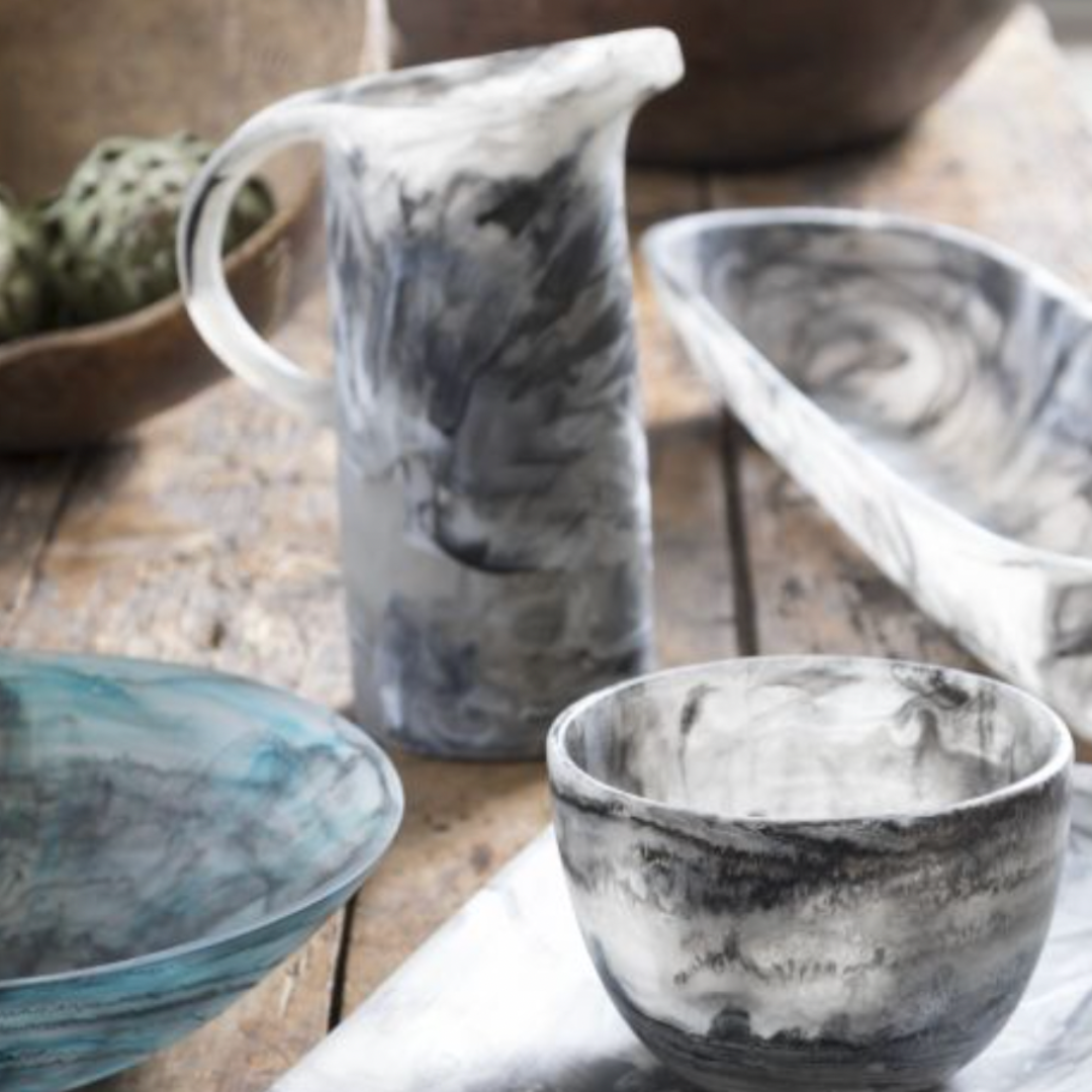 Black swirl resin pitcher. 